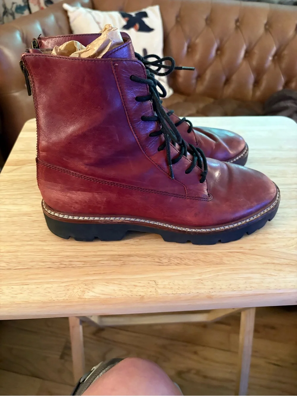 Madewell City Walk Red Leather Lace-Up Boots /Zip-Up Boots. Size 7.5 - Picture 2 of 4